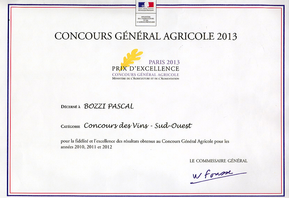 2013 - Prix d'Ecellence